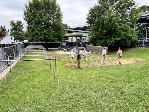 Outdoor Chattanooga staff and volunteers setting up the Moon River bike valet