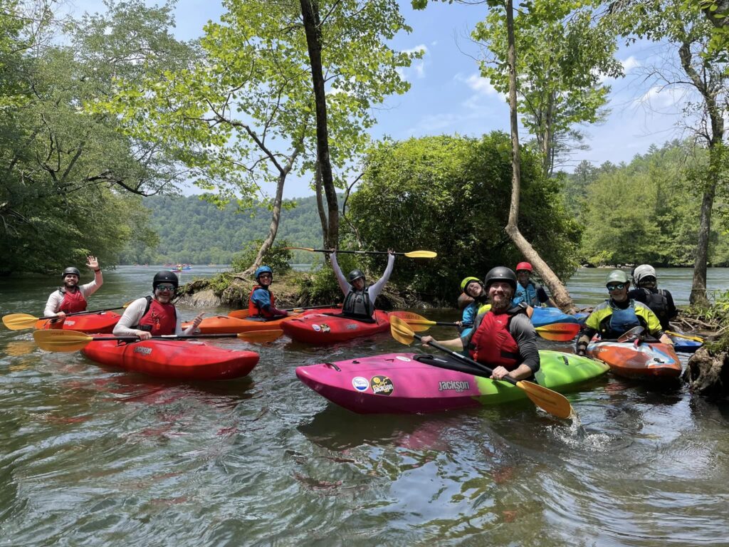 Kayakers on an Outdoor Chattanooga excursion using equipment supplied by FOC.